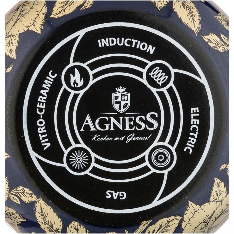 Кастрюля agness эмалированная с крышкой, серия ренессанс 6,1л, диа.24см подходит для индукцион.плит Agness (950-180)