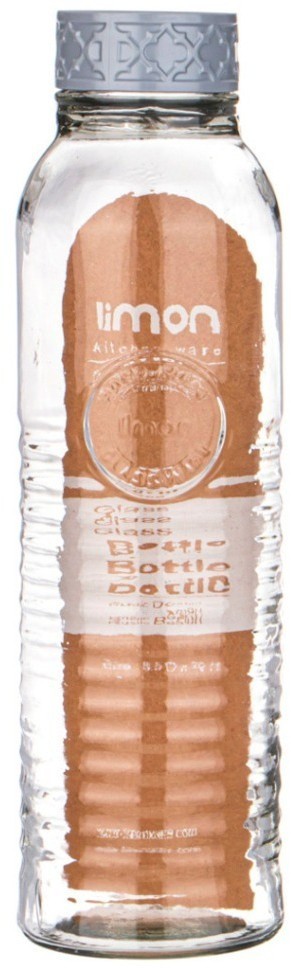Бутылка круглая стеклянная 1.1л, крышка серая LIMON (166-140)