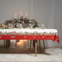 Скатерть &quot;морозко.снегири&quot; 140х300см ,красный, 100% хлопок,твил пропитка Lefard (850-745-25)