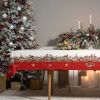 Скатерть &quot;морозко.снегири&quot; 140х300см ,красный, 100% хлопок,твил пропитка Lefard (850-745-25)