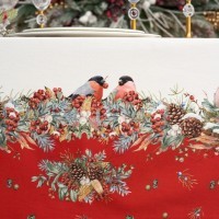 Скатерть &quot;морозко.снегири&quot; 140х300см ,красный, 100% хлопок,твил пропитка Lefard (850-745-25)