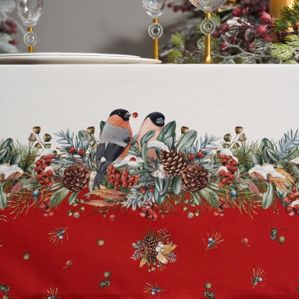 Скатерть "морозко.снегири" 140х300см ,красный, 100% хлопок,твил пропитка Lefard (850-745-25)