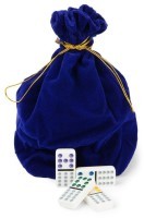 Домино с цветными точками в синем бархатном мешочке (12 точек) (31908)