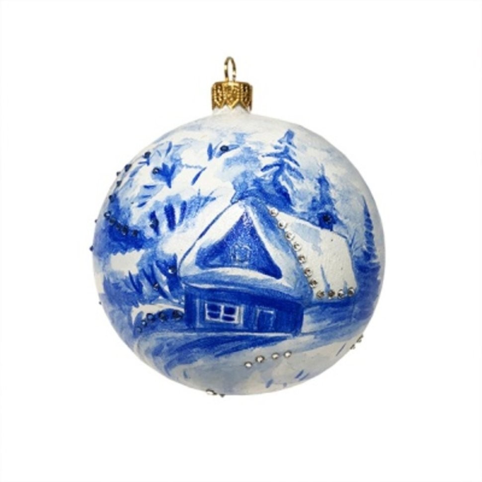 Новогодний шар гжель Зима с кристаллами Swarovski (2176)