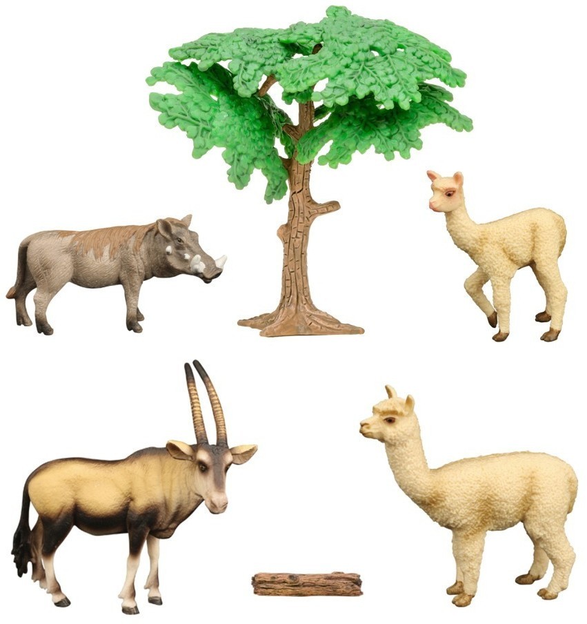 Набор фигурок животных серии "Мир диких животных": антилопа, 2 ламы, бородавочник (набор из 6 предметов) (MM211-226)