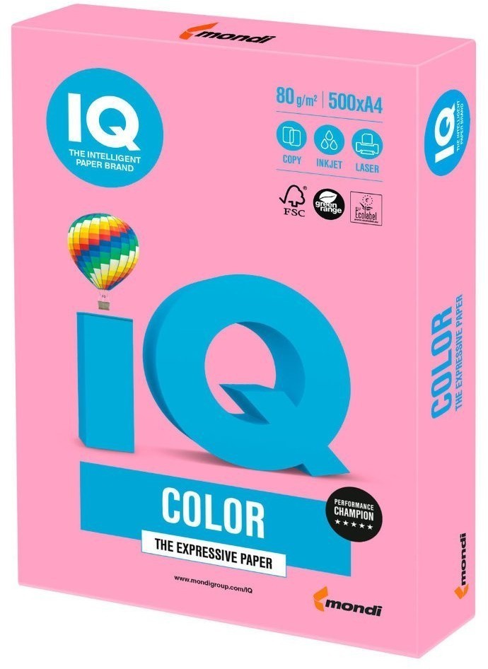 Бумага цветная для принтера IQ Color А4, 80 г/м2, 500 листов, розовая, PI25 (65385)
