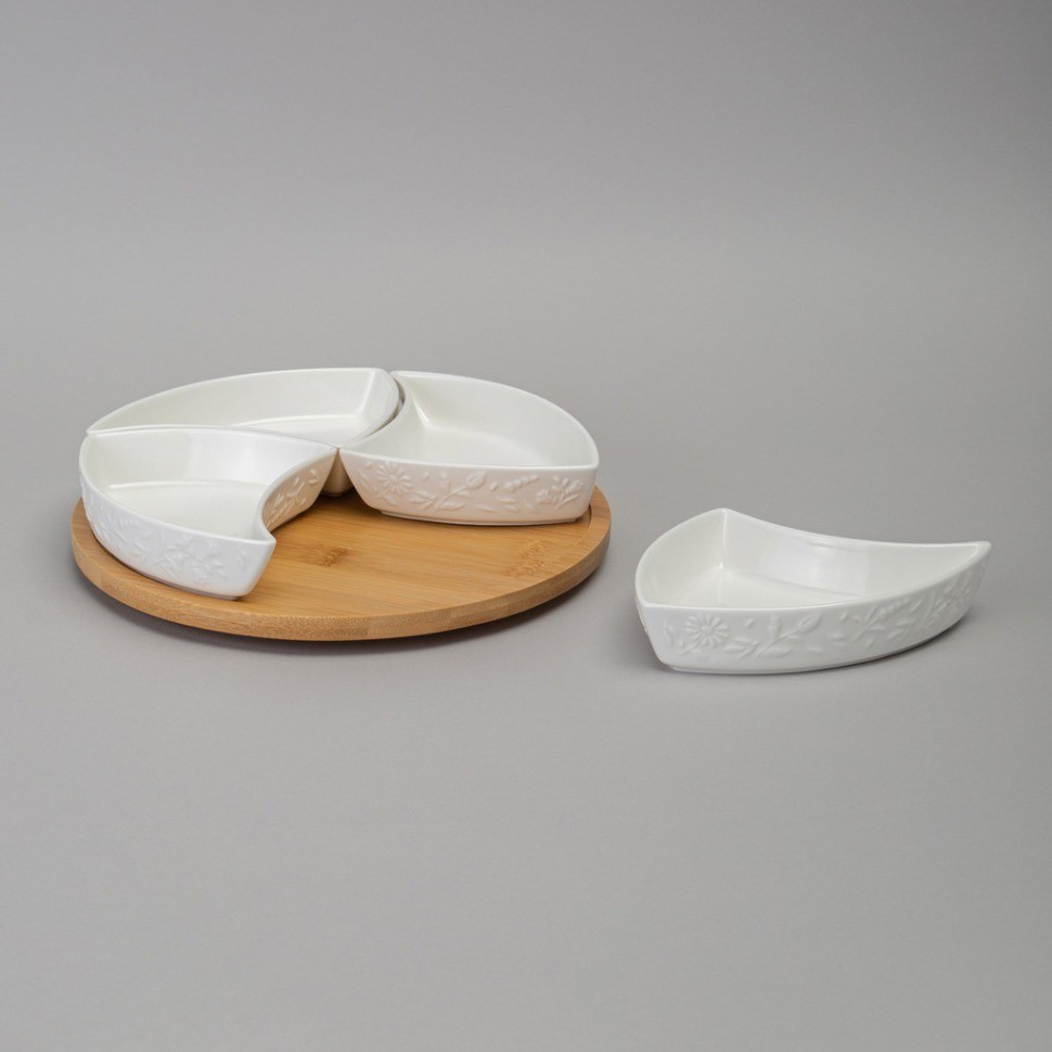 Менажница 4 секции lefard "flowers story" на дер. подставке 25*5,5 см 175 мл (474-248)