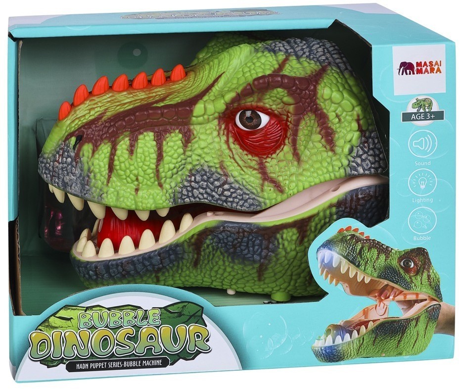 Тираннозавр (Тирекс) серии "Мир динозавров" - Игрушка на руку, генератор мыльных пузырей, зеленый (MM219-369)