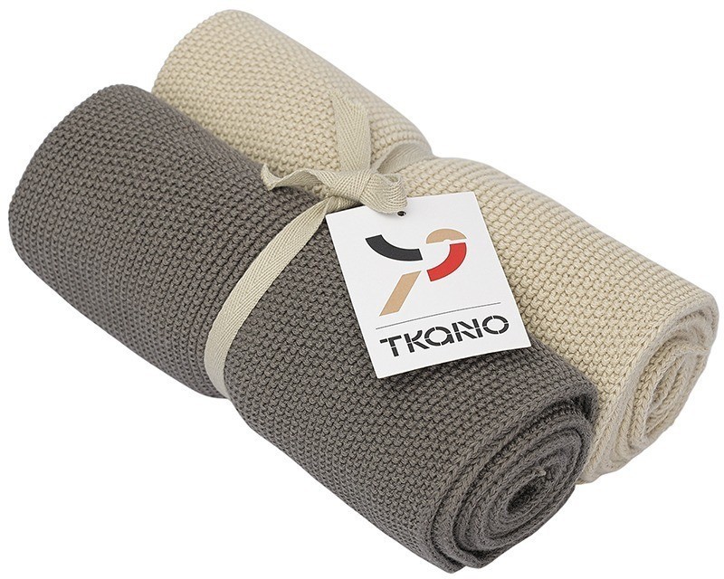 Набор из двух кухонных вязаных полотенец из коллекции essential, темно-серое/бежевое (77467)