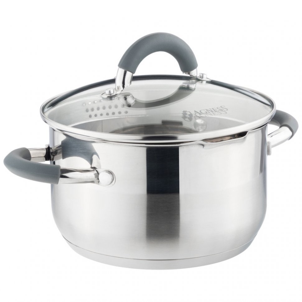 Кастрюля agness "profi home" со стеклянной крышкой, 2,0л 18x10.5 см цвет ручек:серый (914-216)