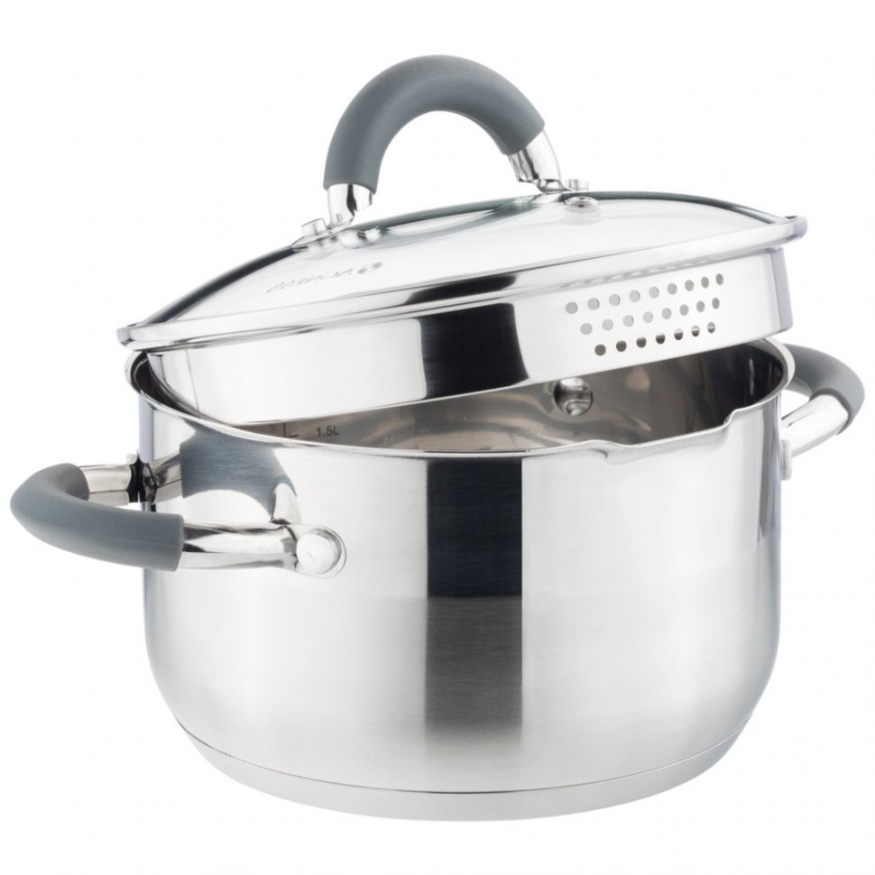 Кастрюля agness "profi home" со стеклянной крышкой, 2,0л 18x10.5 см цвет ручек:серый (914-216)