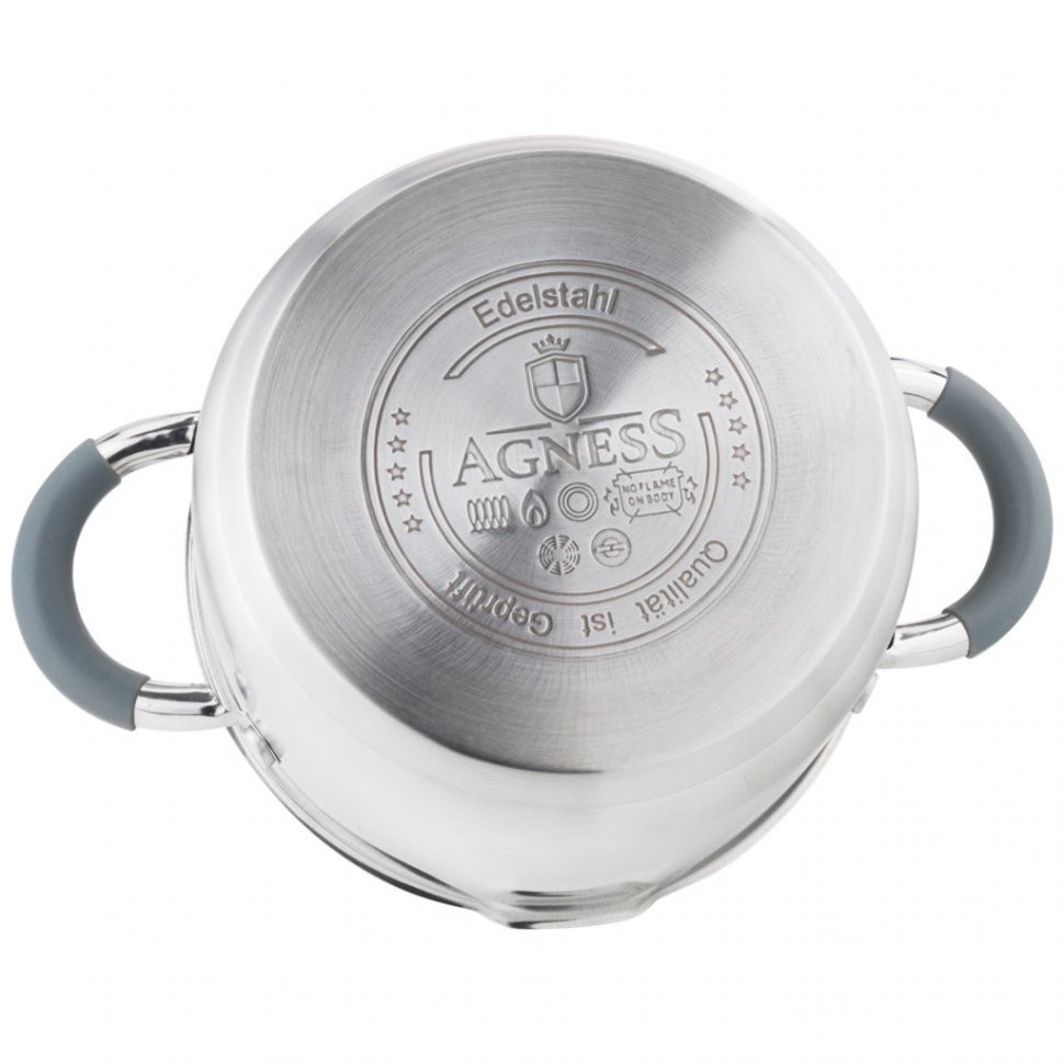 Кастрюля agness "profi home" со стеклянной крышкой, 2,0л 18x10.5 см цвет ручек:серый (914-216)
