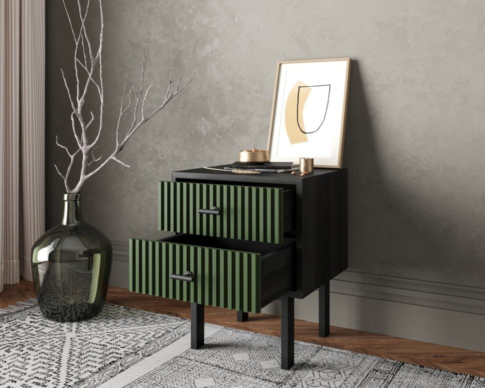 Тумбочка с двумя ящиками Emerson арт EM16/green/L-ET