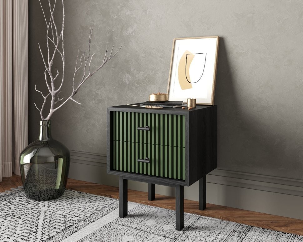 Тумбочка с двумя ящиками Emerson арт EM16/green/L-ET