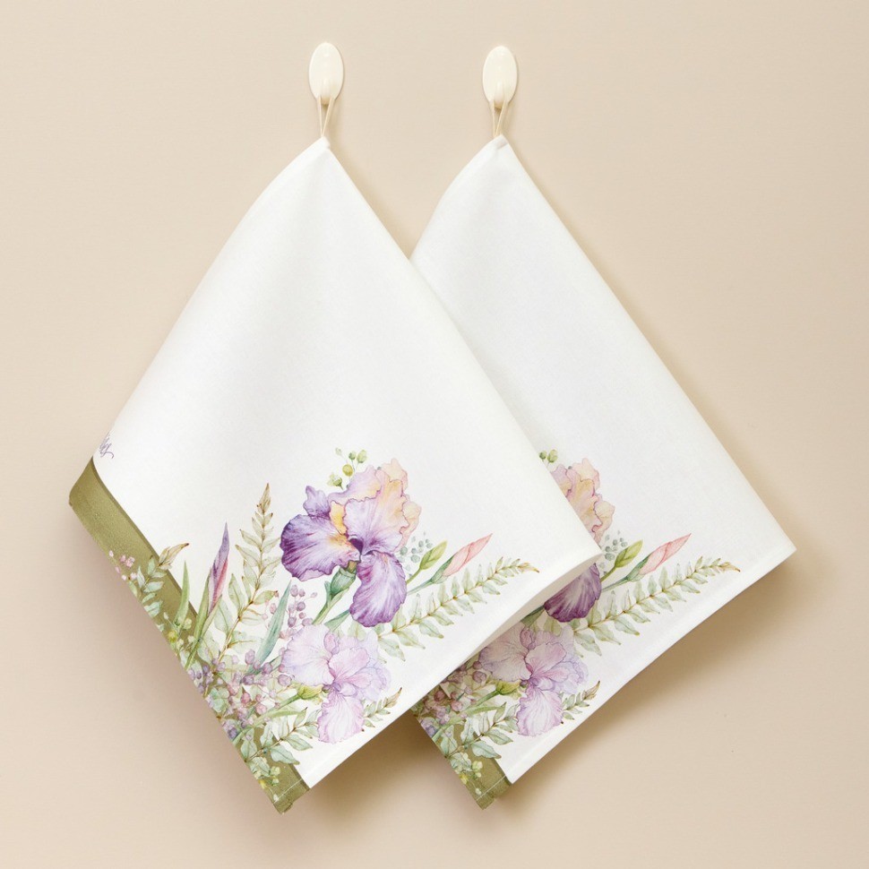 Набор полотенец из 2 шт "ирисы",40х70см, 100% хлопок,белый,,твил, SANTALINO (850-743-62)