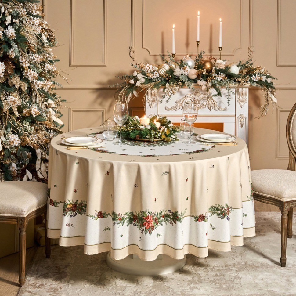 Скатерть круглая "celebration" 220см ,бежевый, 100% хлопок,твил,пропитка Lefard (850-734-28)