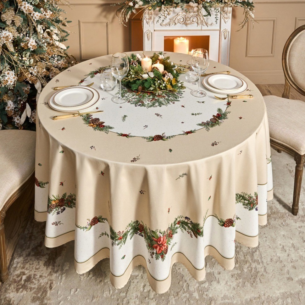 Скатерть круглая "celebration" 220см ,бежевый, 100% хлопок,твил,пропитка Lefard (850-734-28)