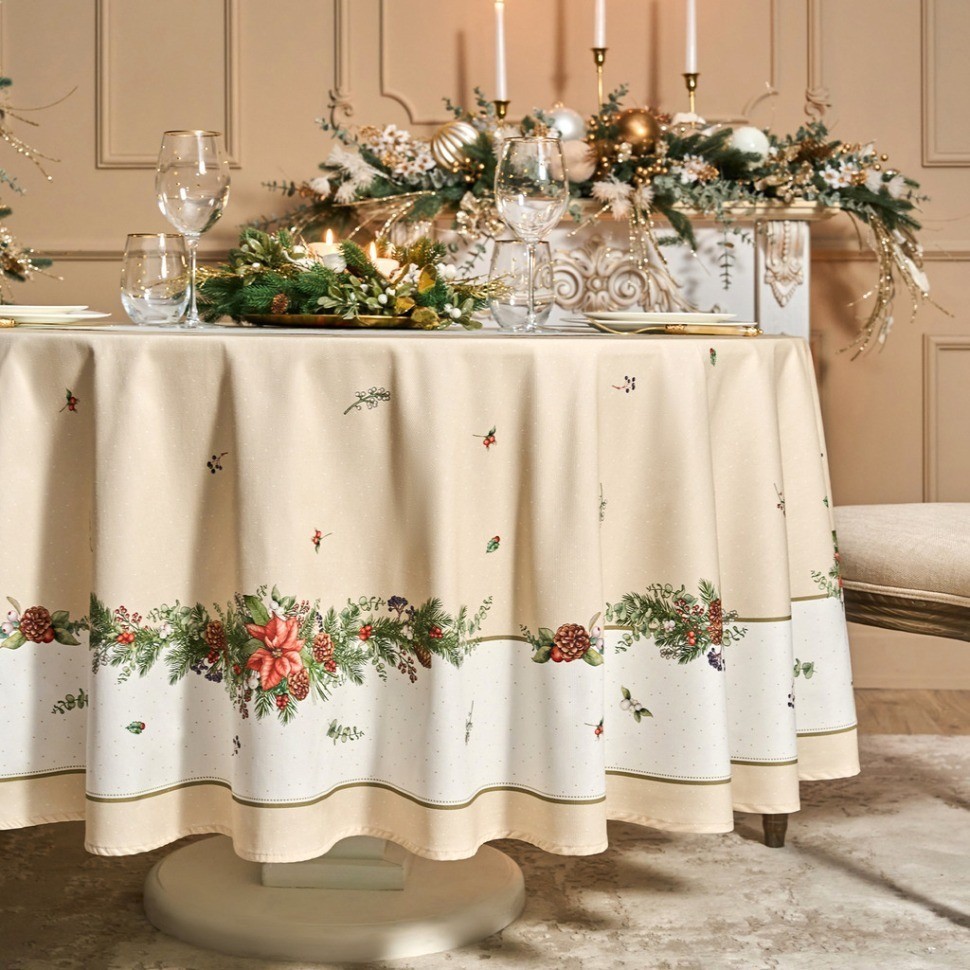 Скатерть круглая "celebration" 220см ,бежевый, 100% хлопок,твил,пропитка Lefard (850-734-28)