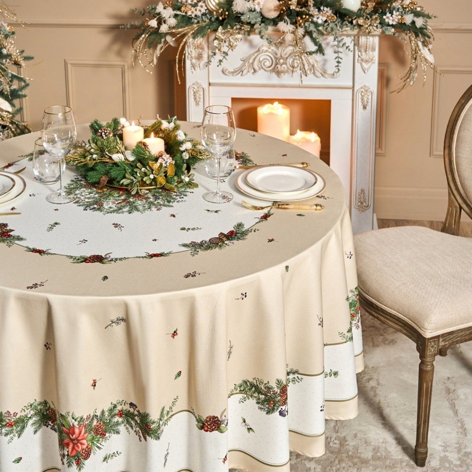 Скатерть круглая "celebration" 220см ,бежевый, 100% хлопок,твил,пропитка Lefard (850-734-28)
