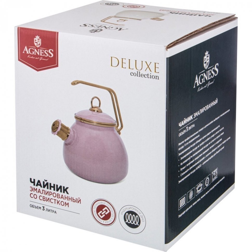 Чайник agness эмалированный со свистком, серия deluxe, 3,0л свисток с титановым покрытием Agness (951-122)
