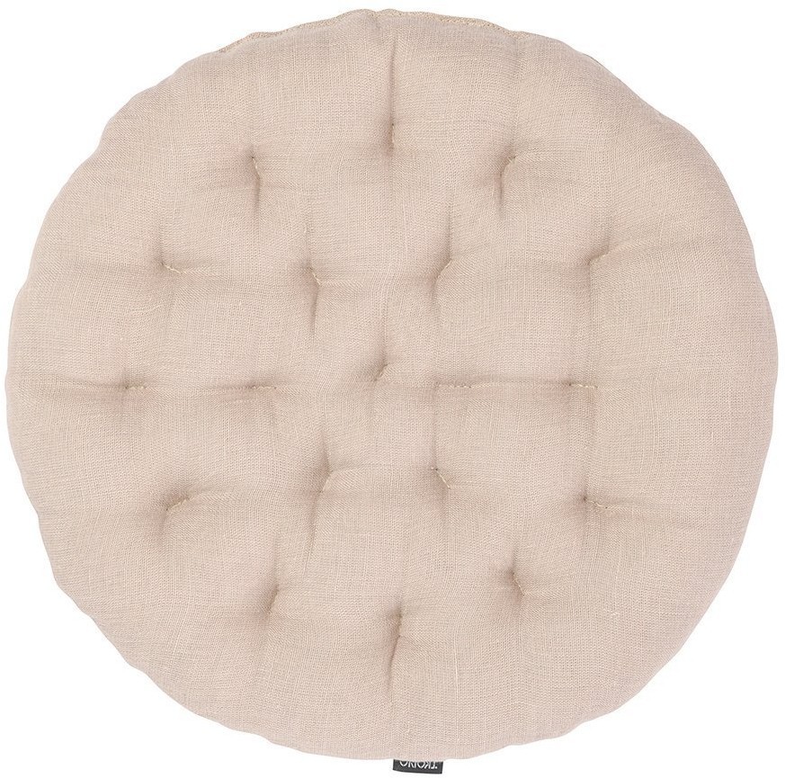 Подушка на стул круглая из стираного льна бежевого цвета из коллекции essential, 40х40x4 см (73764)