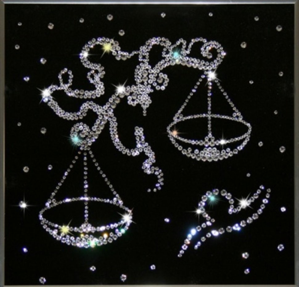 Картина Весы черные 25x25 см с кристаллами Swarovski (1359)