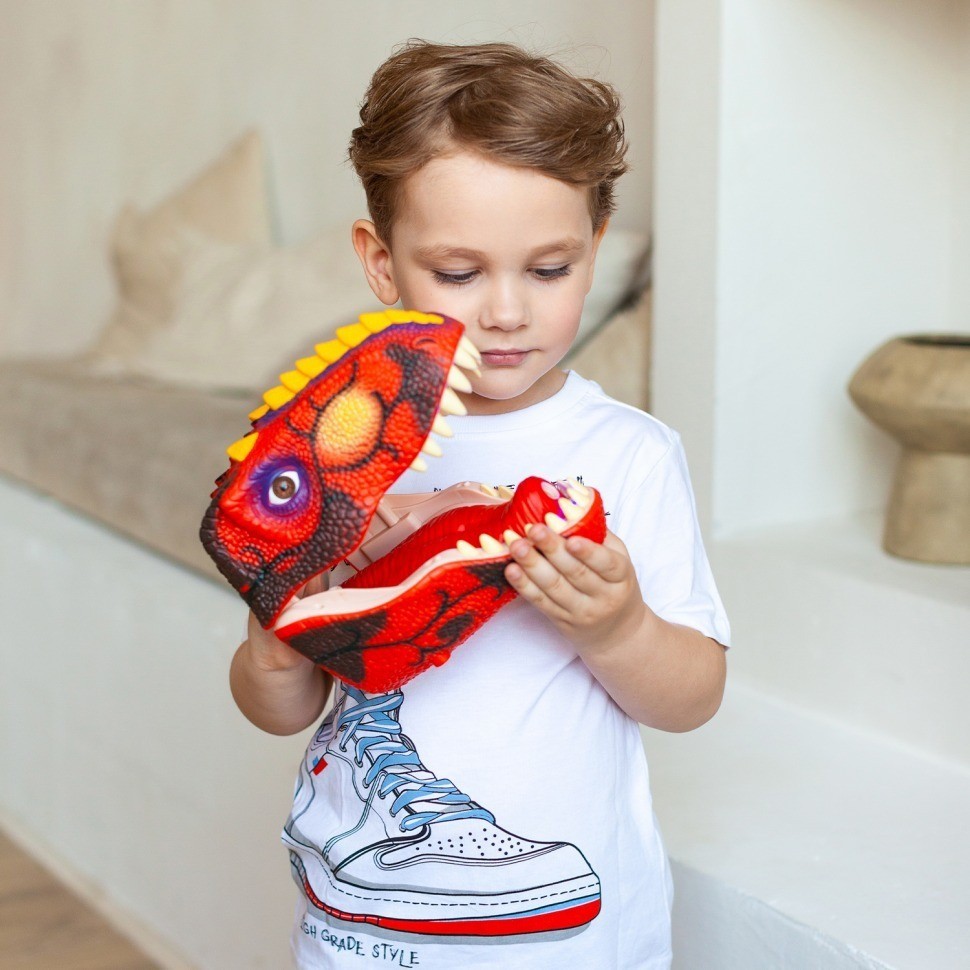 Тираннозавр (Тирекс) серии "Мир динозавров" - Игрушка на руку, генератор мыльных пузырей, красный (MM219-370)