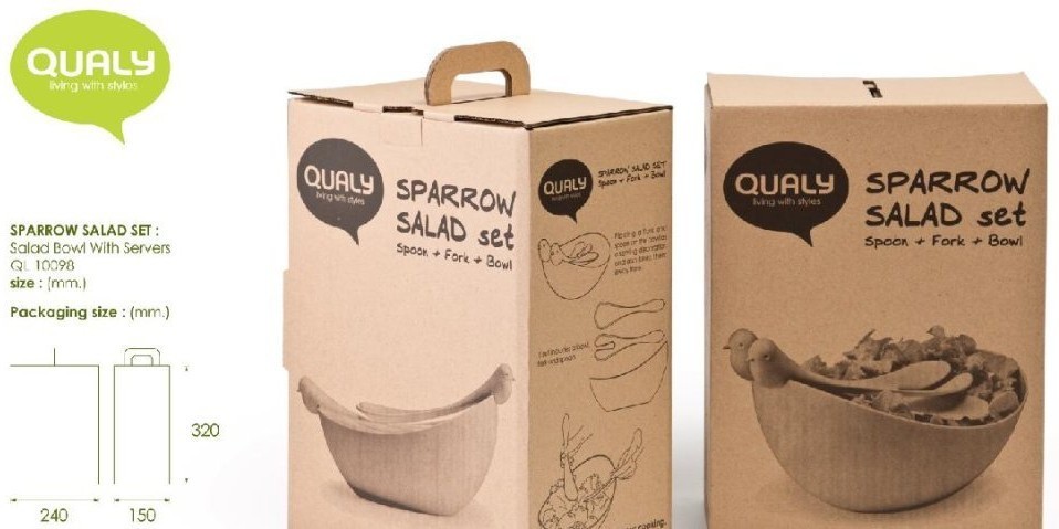 Салатник с ложками sparrow, белый/зеленый (52078)