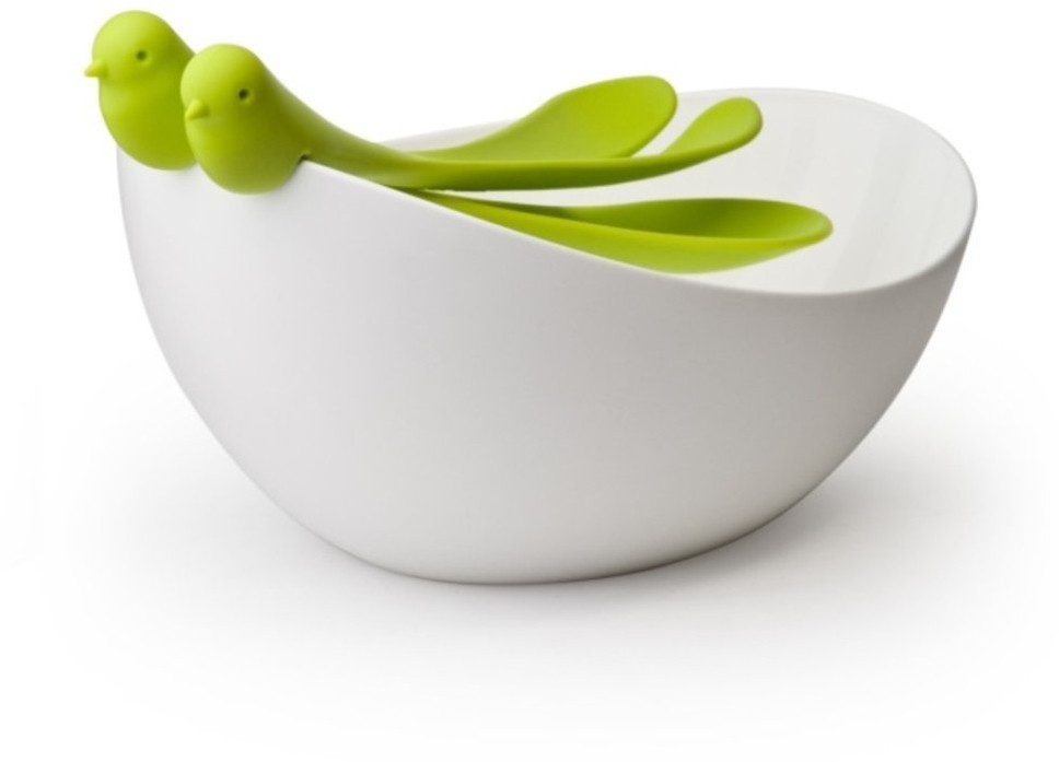 Салатник с ложками sparrow, белый/зеленый (52078)