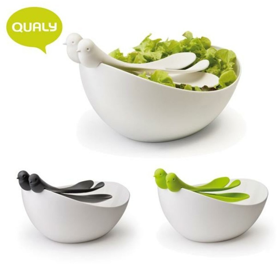 Салатник с ложками sparrow, белый/зеленый (52078)