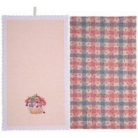 Набор полотенец из 2-х шт &quot;ягодное пироженое&quot;,50х30см, мах перс+рогожка  роз. 100% хлопок SANTALINO (850-453-99)