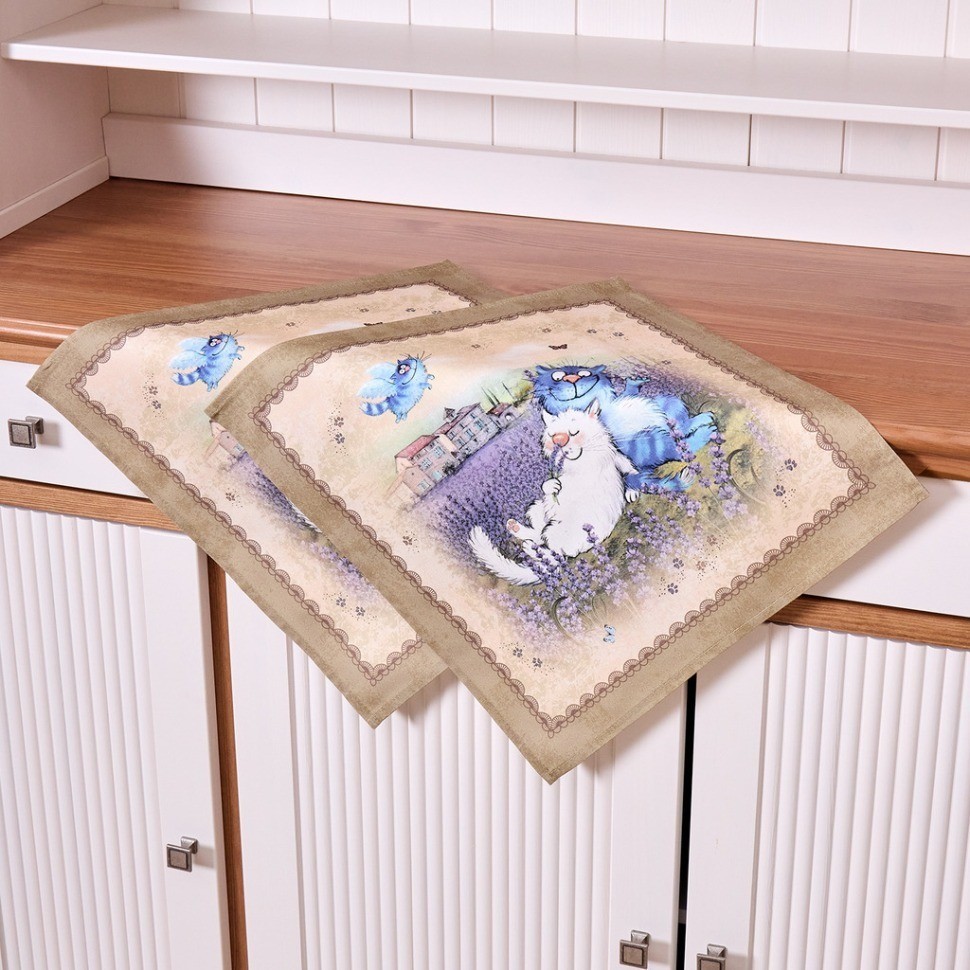 Набор салфеток из 2-х шт  "синие коты. лаванда",40х40см, 100% хлопок,твил, беж SANTALINO (850-718-82)