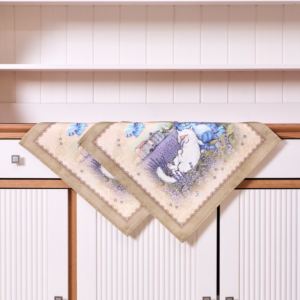 Набор салфеток из 2-х шт  "синие коты. лаванда",40х40см, 100% хлопок,твил, беж SANTALINO (850-718-82)