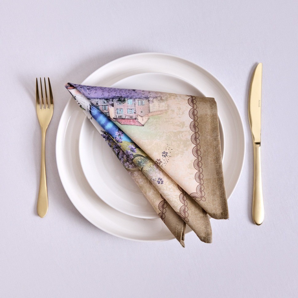 Набор салфеток из 2-х шт  "синие коты. лаванда",40х40см, 100% хлопок,твил, беж SANTALINO (850-718-82)