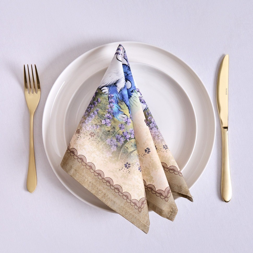 Набор салфеток из 2-х шт  "синие коты. лаванда",40х40см, 100% хлопок,твил, беж SANTALINO (850-718-82)