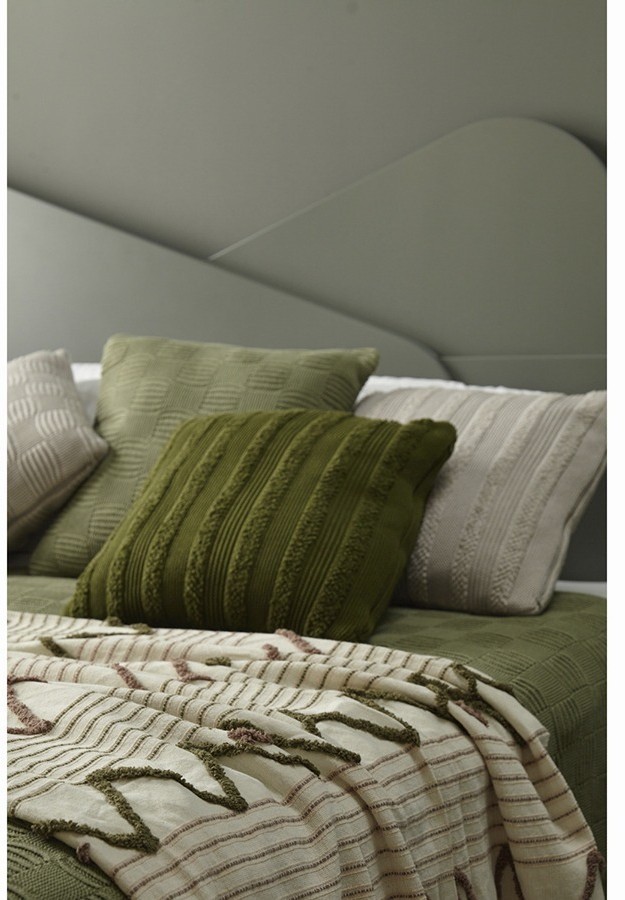 Покрывало из хлопка с бахромой оливкового цвета из коллекции ethnic, 180х250 см (66477)