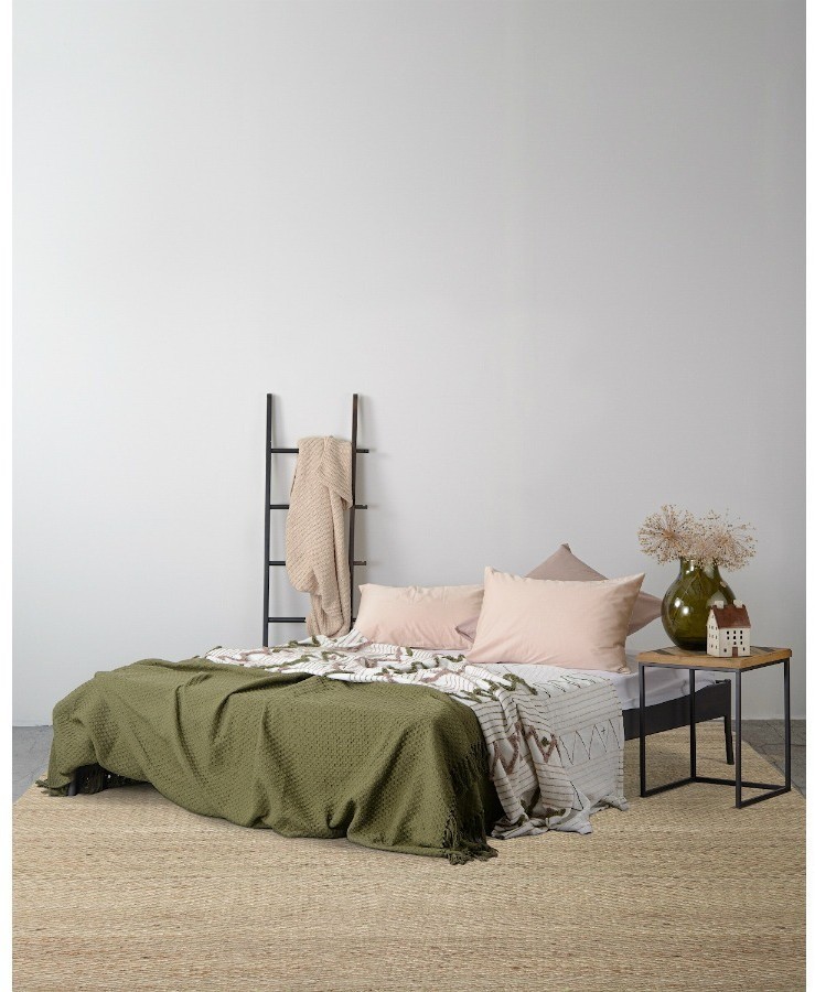 Покрывало из хлопка с бахромой оливкового цвета из коллекции ethnic, 180х250 см (66477)