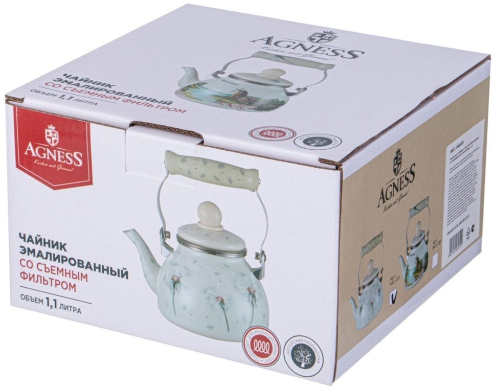 Чайник agness эмалированный со съемным фильтром из нжс серия "family house", 1,1 л (943-061)
