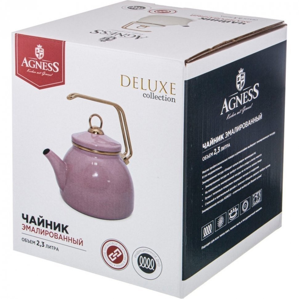 Чайник agness эмалированный, серия deluxe, 2,3л, подходит для индукции Agness (951-121)