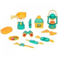 Детская посуда игрушка &quot;Набор Туриста&quot; с набором для пикника 19 предметов: коврик для пикника, лампа, примус, фляга, мультиприбор, аптечка, сковорода, (G209-014)