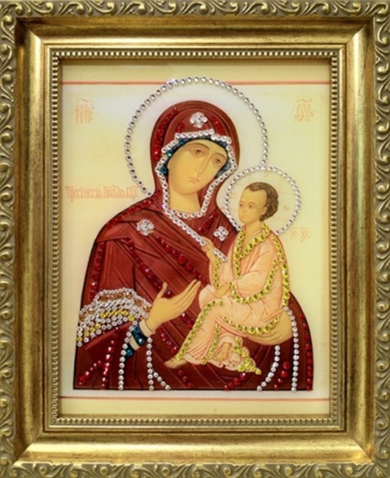 Икона Божией Матери Тихвенская с кристаллами Swarovski (1371)