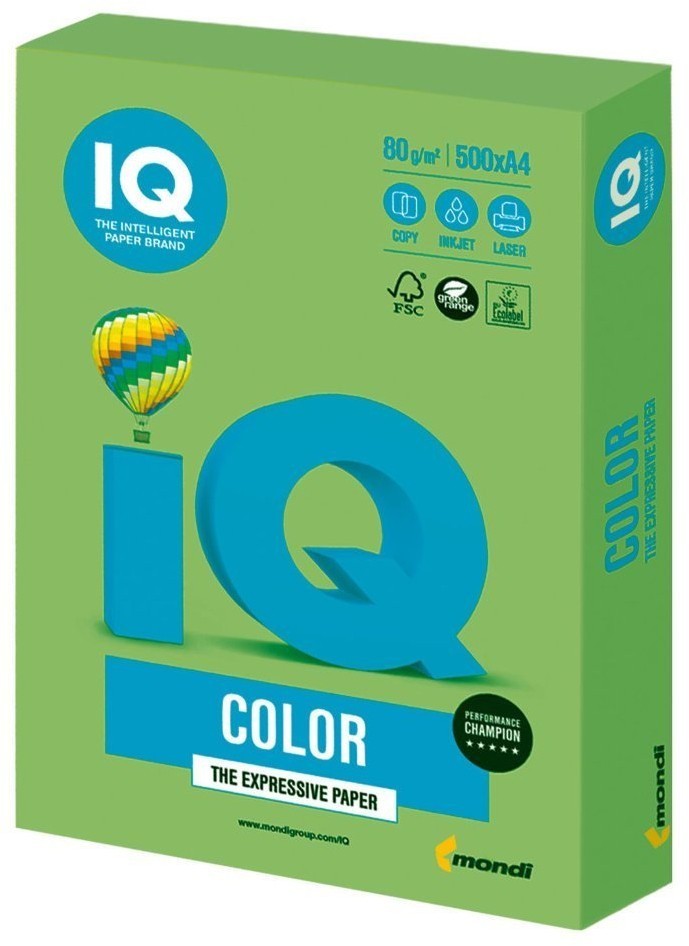 Бумага цветная для принтера IQ Color А4, 80 г/м2, 500 листов, зеленая липа, LG46 (65389)