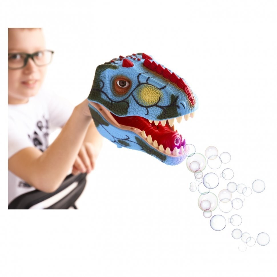 Тираннозавр (Тирекс) серии "Мир динозавров" - Игрушка на руку, генератор мыльных пузырей, синий (MM219-371)