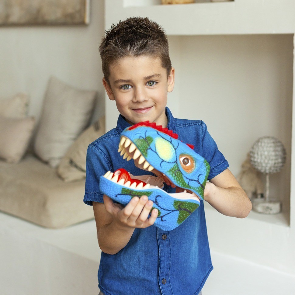 Тираннозавр (Тирекс) серии "Мир динозавров" - Игрушка на руку, генератор мыльных пузырей, синий (MM219-371)