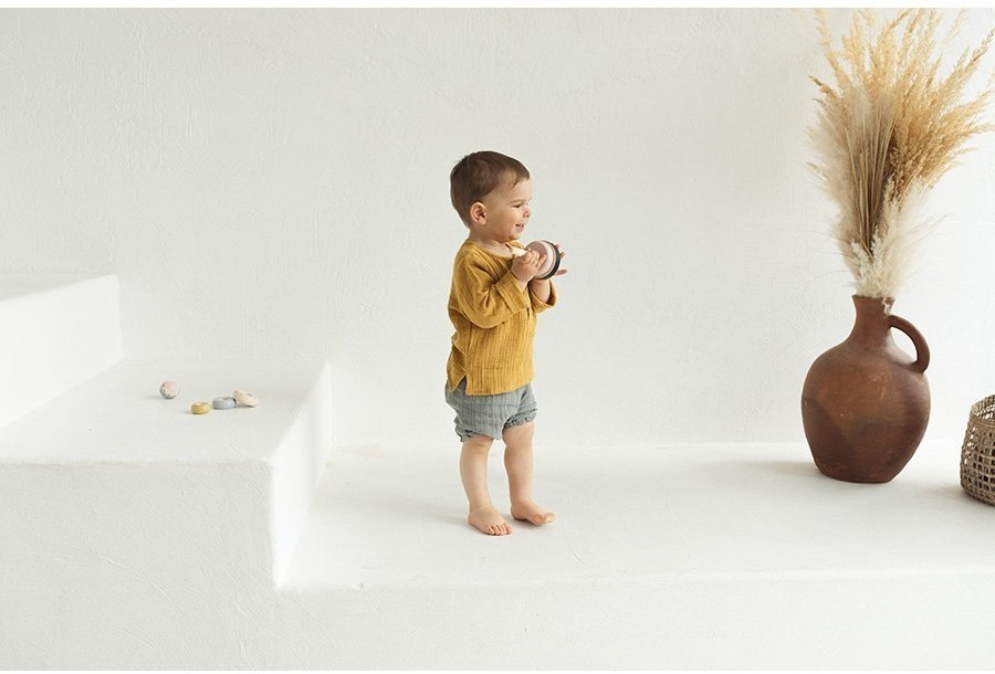 Рубашка из хлопкового муслина горчичного цвета из коллекции essential 24-36m (69629)