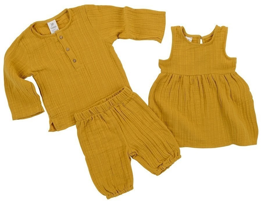 Рубашка из хлопкового муслина горчичного цвета из коллекции essential 24-36m (69629)