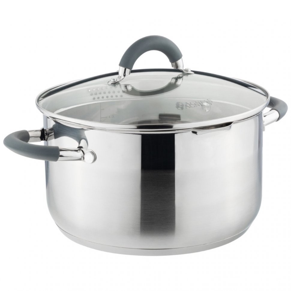 Кастрюля agness "profi home" со стеклянной крышкой, 5,0л 24x13.5 см цвет ручек:серый (914-218)