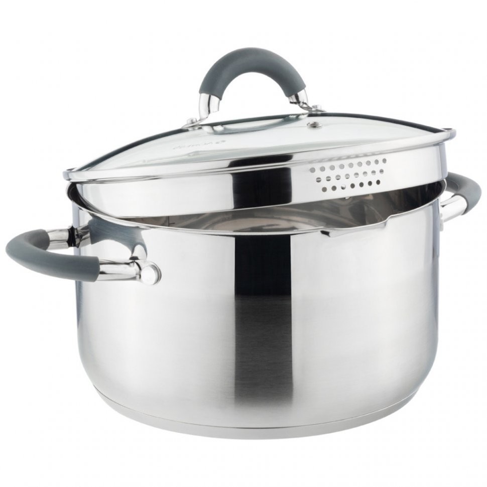 Кастрюля agness "profi home" со стеклянной крышкой, 5,0л 24x13.5 см цвет ручек:серый (914-218)