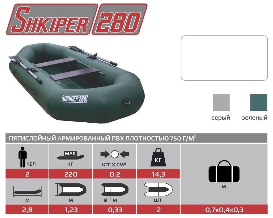 Лодка ПВХ Тонар Шкипер 280 (зеленая) (72588)