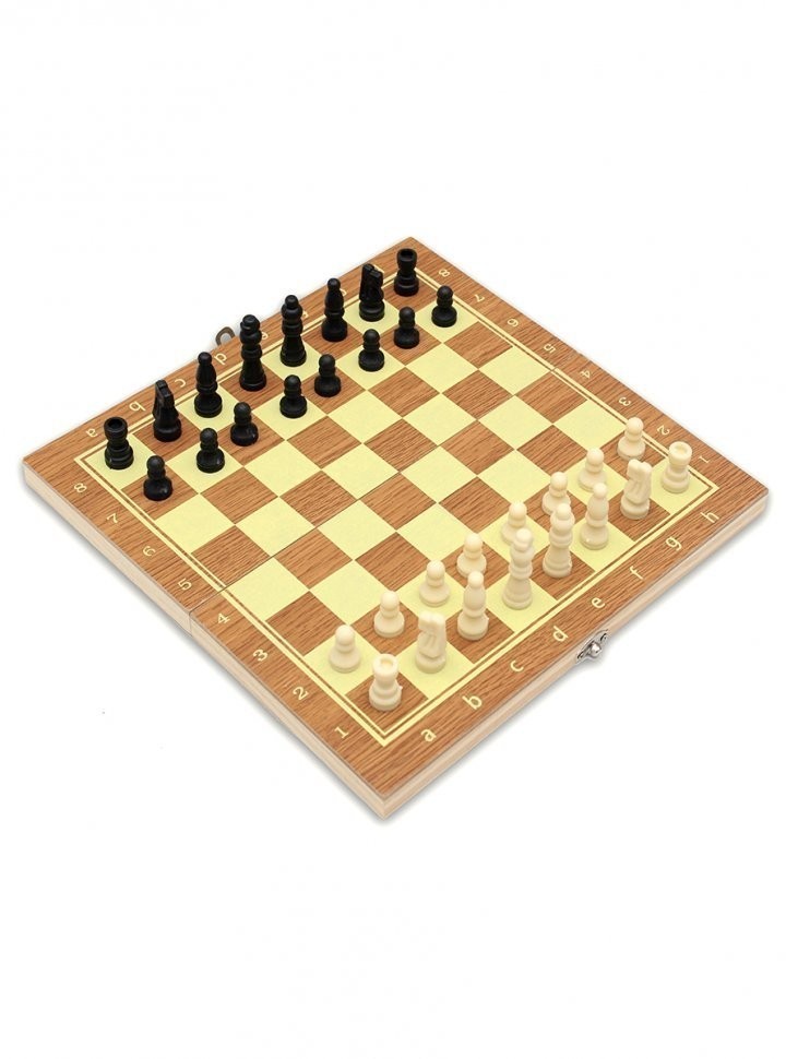 Шахматы, нарды, шашки деревянные 3 в 1 (поле 24 см) фигуры из пластика (44877)